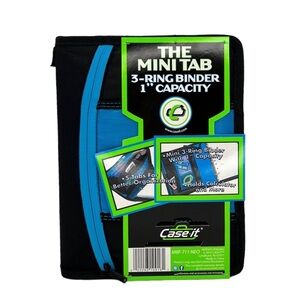 Case-It “The Mini Tab” Three Ring Zip Binder Blue & Black A3 5.5x8.5 80s New NWT